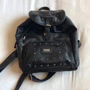 VS PINK black faux leather mini backpack